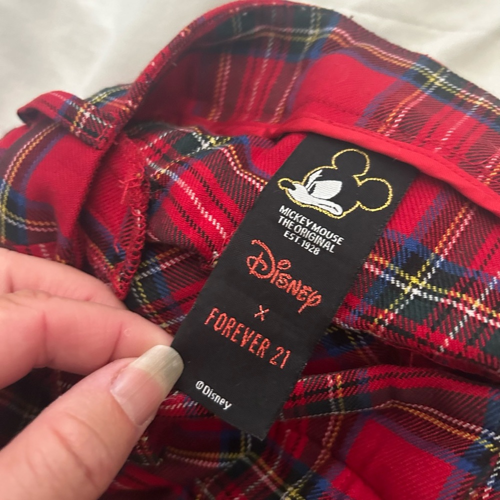 Forever 21 Red Plaid Mickey Mouse Shirt